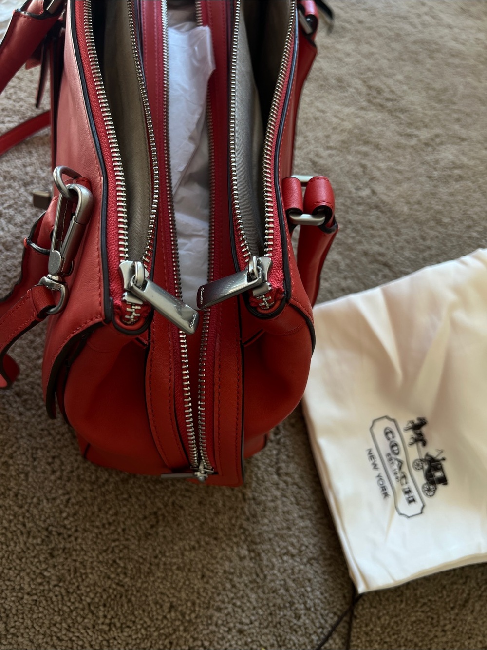 Coach Red Leather Shoulder Satchel with Turn-Lock - Picture 5 of 5